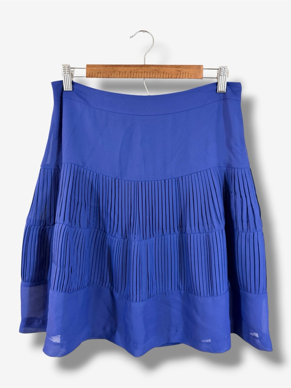 REISS Becky Cobalt Blue Tiered Pleated Chiffon Mini Skirt US 6 A-Line Flare